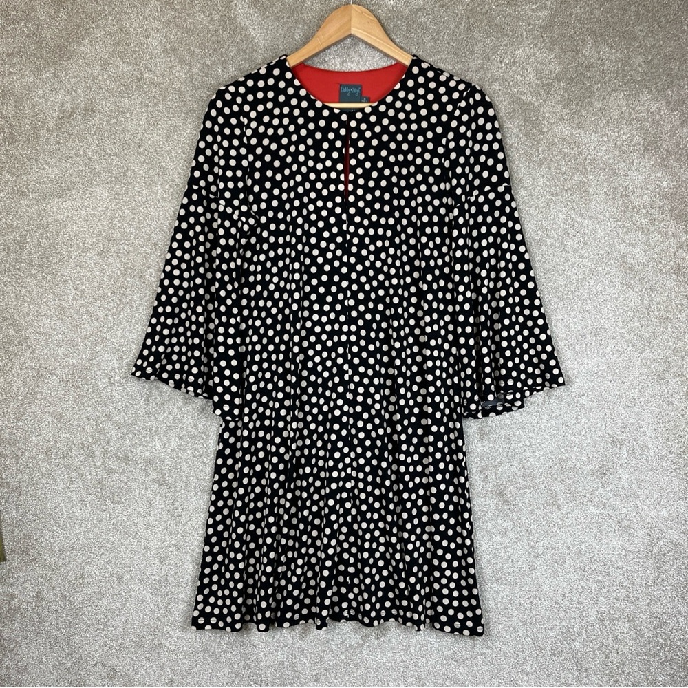 Gabby Skye Dress Womens 8 Black Polka Dot 3/4 Sleeve Stretch Flare - 9885*